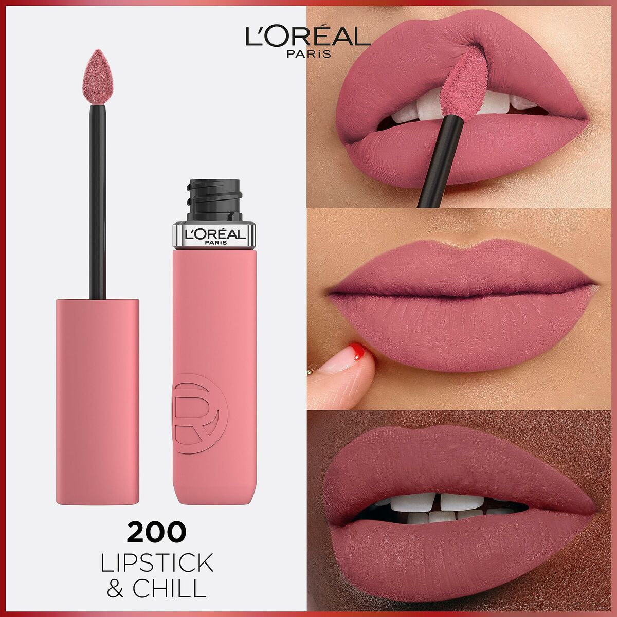 Rossetto liquido L'Oreal Make Up Infailible Matte Resistance Lipstick & Chill N° 200 (1 pezzi)-5