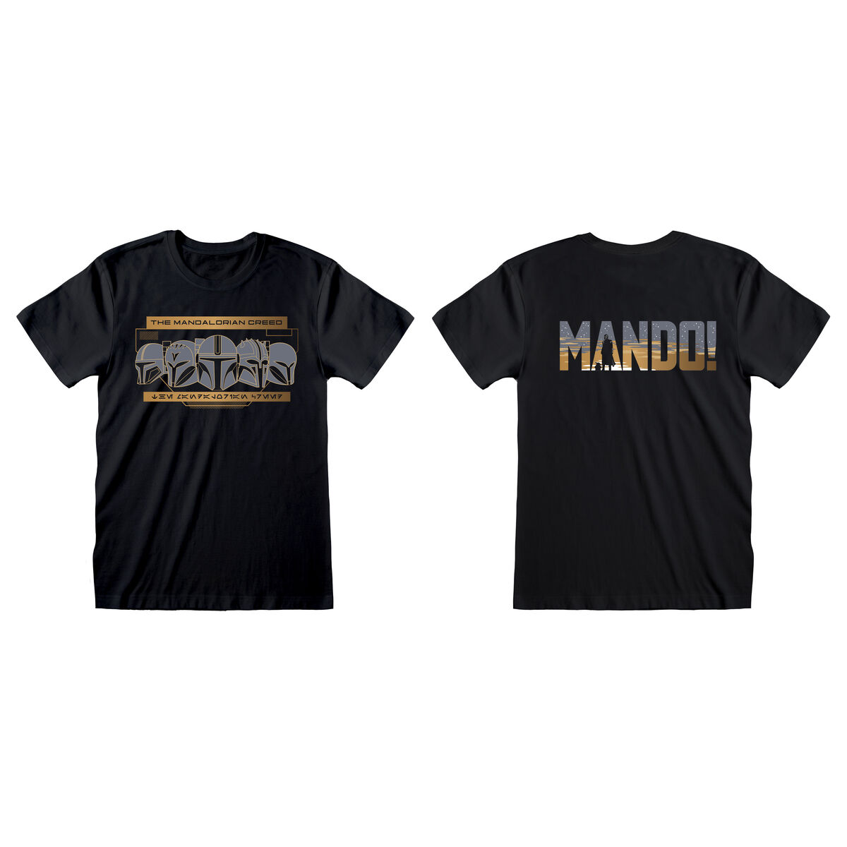 T-shirt à manches courtes The Mandalorian Row of Helmets Black Unisex-3