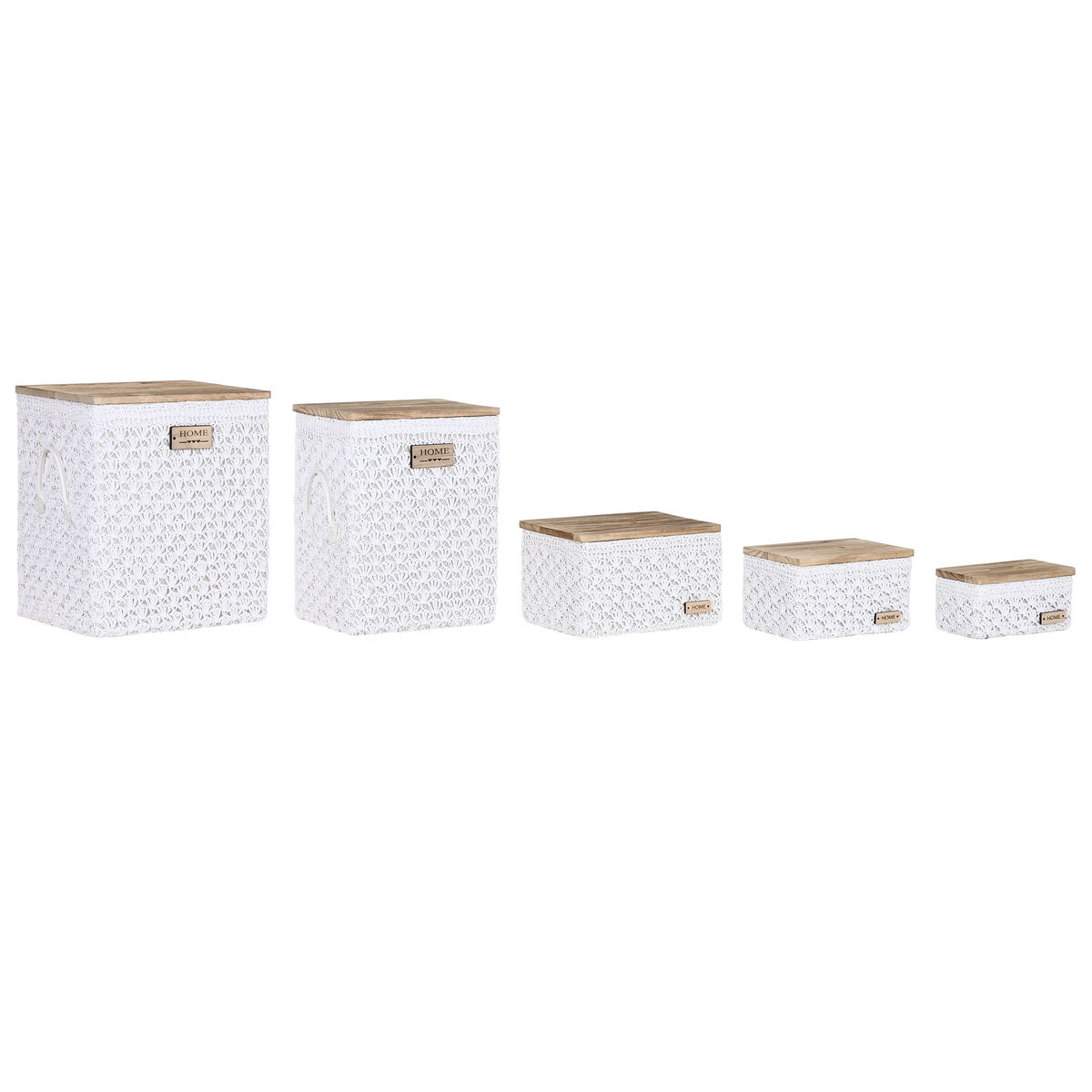 Бельевая корзина Home ESPRIT Белый Натуральный Деревянный 43 x 34 x 50 cm 5 Предметы-5