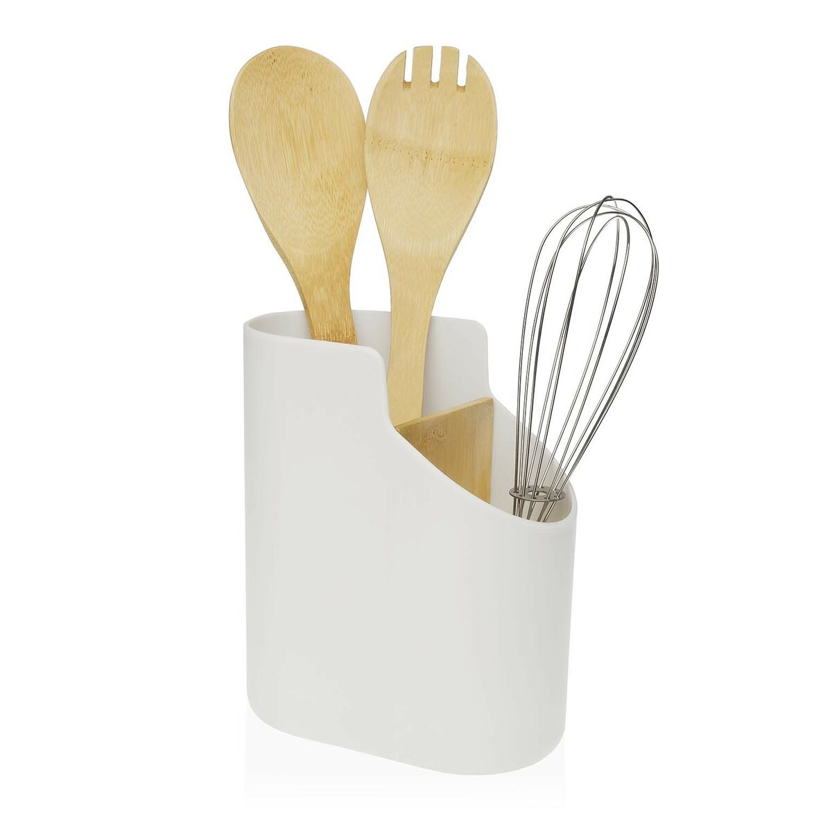 Versa Kitchen Utensil Pot White Bamboo ABS 8.5 x 17.6 x 15 cm-2