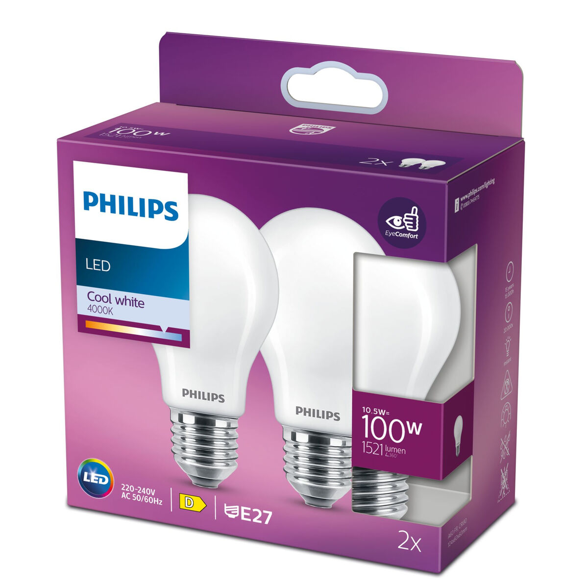 Светодиодная лампочка Philips NL45-0800WT240E27-3PK 4000 K E27 Белый D (2 штук) (Пересмотрено A+)-2