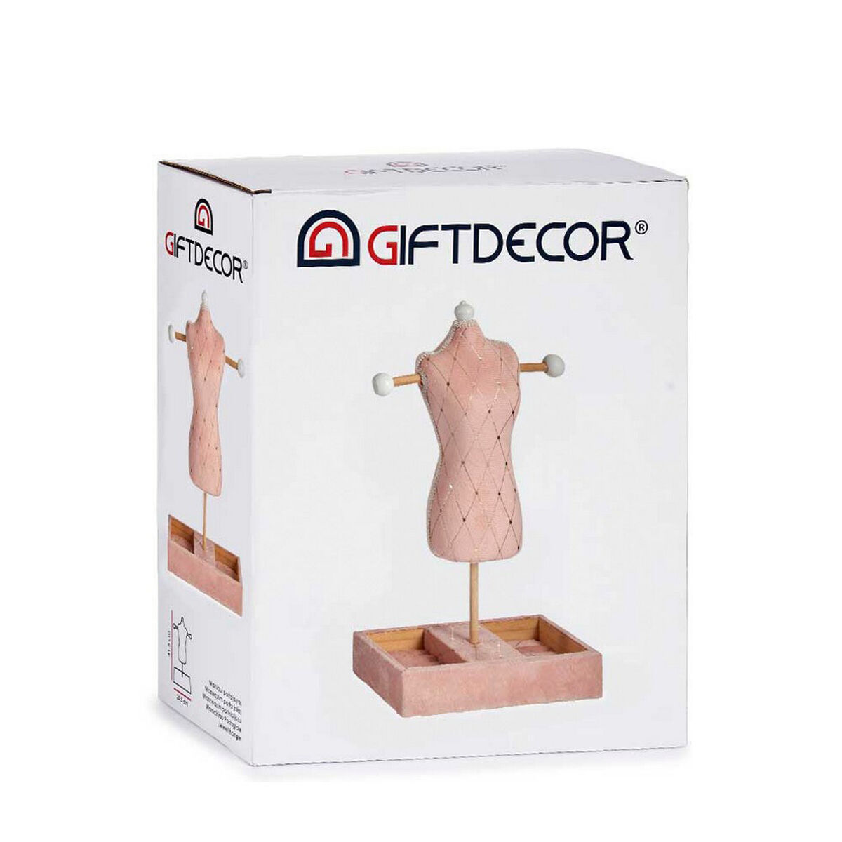 Foot Jewelry Box Pink Velour Wooden (12 x 40 x 24 cm)-3
