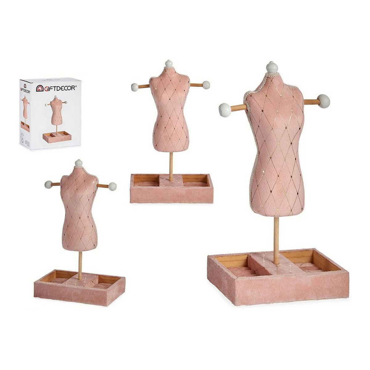 Foot Jewelry Box Pink Velour Wooden (12 x 40 x 24 cm)-4