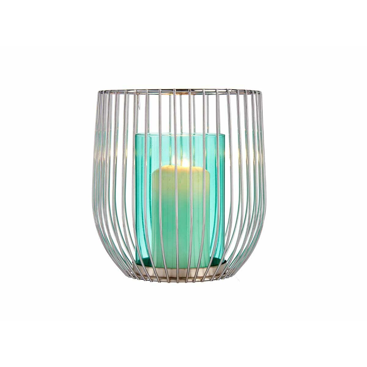 Подсвечник Серебристый Синий клетка Металл Cтекло (15 x 17 x 15 cm)-2