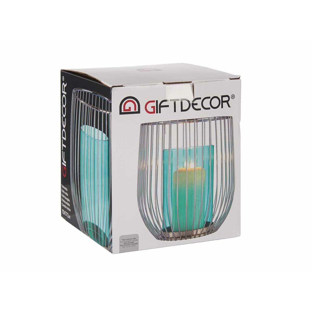 Подсвечник Серебристый Синий клетка Металл Cтекло (15 x 17 x 15 cm)-3