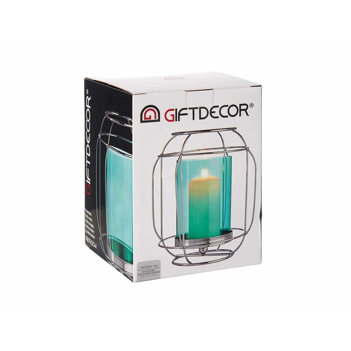 Подсвечник Серебристый Синий Фонарь Металл Cтекло (19 x 20 x 19 cm)-2