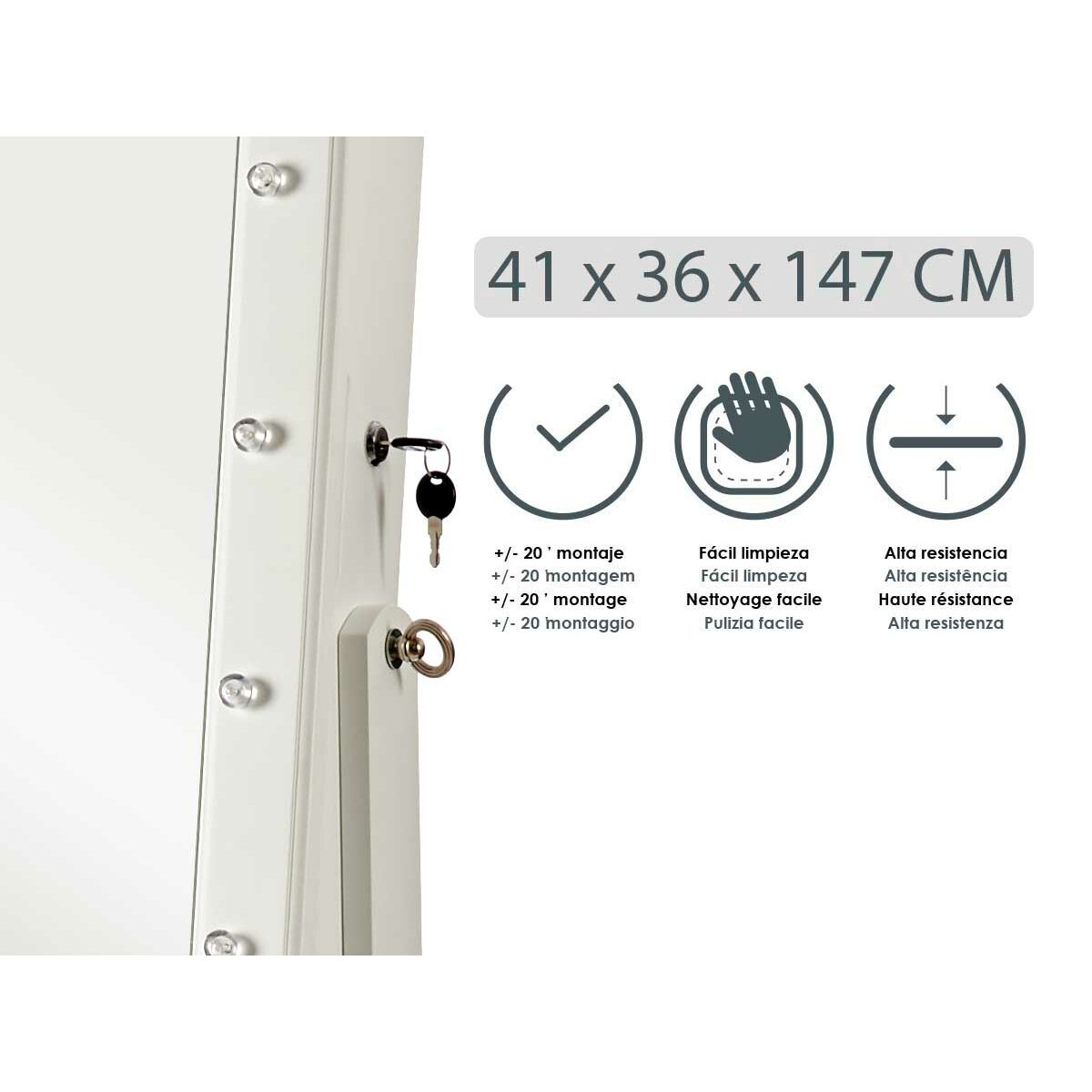 Зеркало Шкатулка для драгоценностей на ножке Белый Деревянный MDF (41 x 147 x 36,5 cm)-3