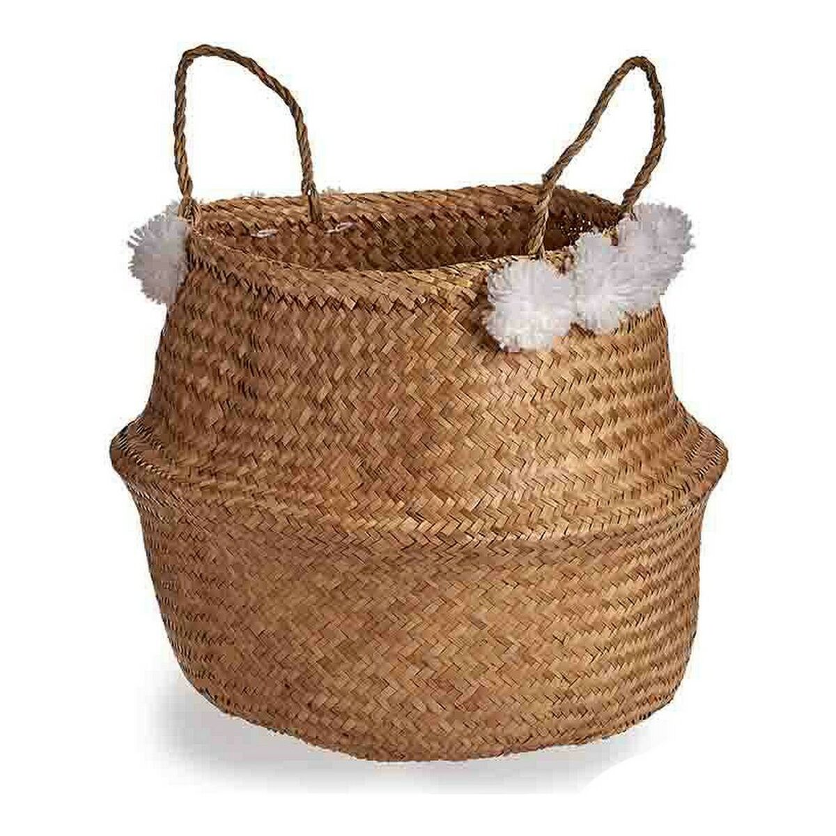Panier Blanc Brun Naturel Canne Pompon 8 L 32 x 30 x 32 cm