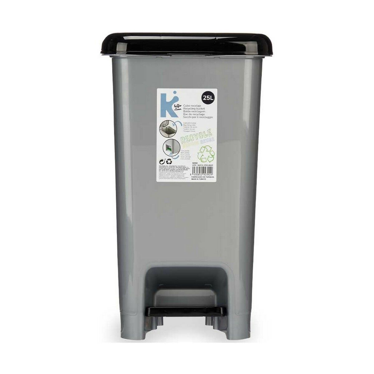 Lixo com pedal Preto Plástico Cinza 25 L (37 x 47 x 26,9 cm) (8 mil)-3