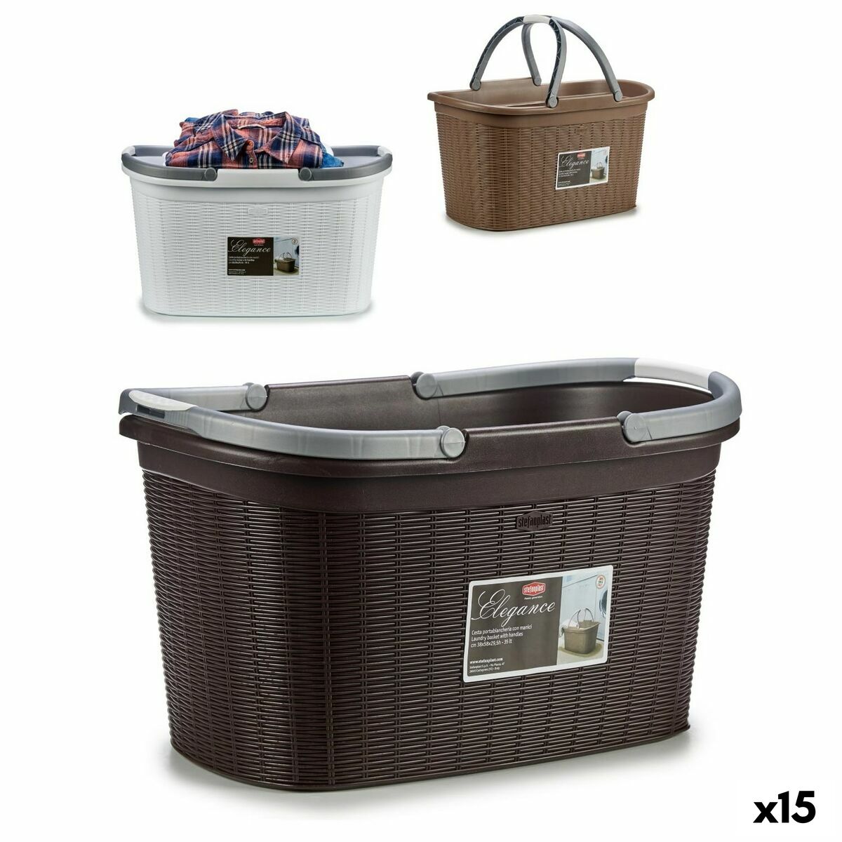 Panier de lingerie Stefanplast Elegance Plastique 35 L 57,5 x 29 x 36,5 cm (15 pièces)