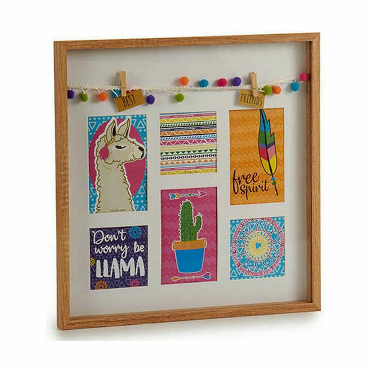 Wall Photo Frames Tassels Flame Multicolored Wooden 40.5 x 3 x 40.5 cm (6 pieces)-2