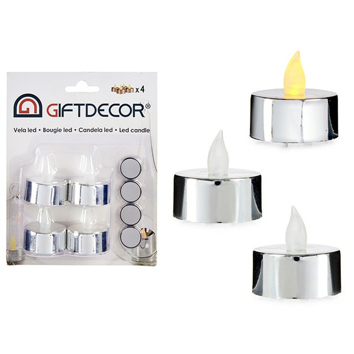 Набор свечей 4 x 4 x 3,7 cm Серебристый (12 штук)-3