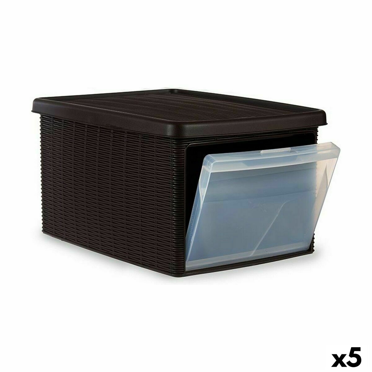 Conteneur de stockage avec couvercle Stefanplast Elegance Latéral en plastique marron 29 x 21 x 39 cm (5 pièces)