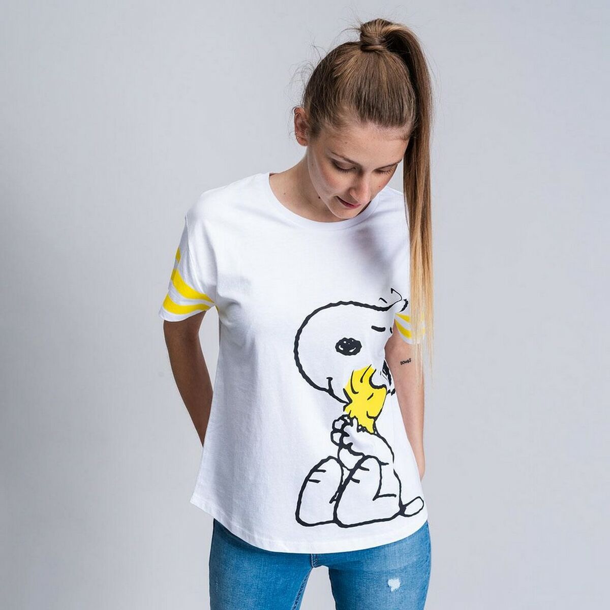 Women's Snoopy White Short Sleeve T-Shirt-5