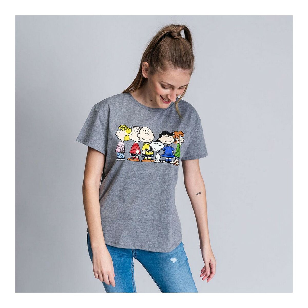 Women's Snoopy Grey Dark Grey Short Sleeve T-Shirt-3