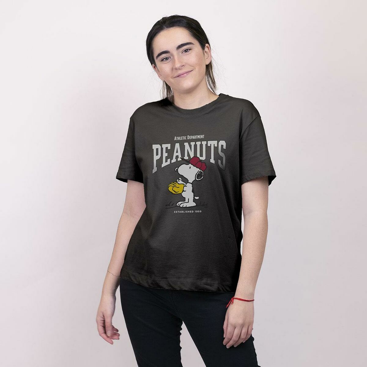 Women's Snoopy Black Short Sleeve T-Shirt-2