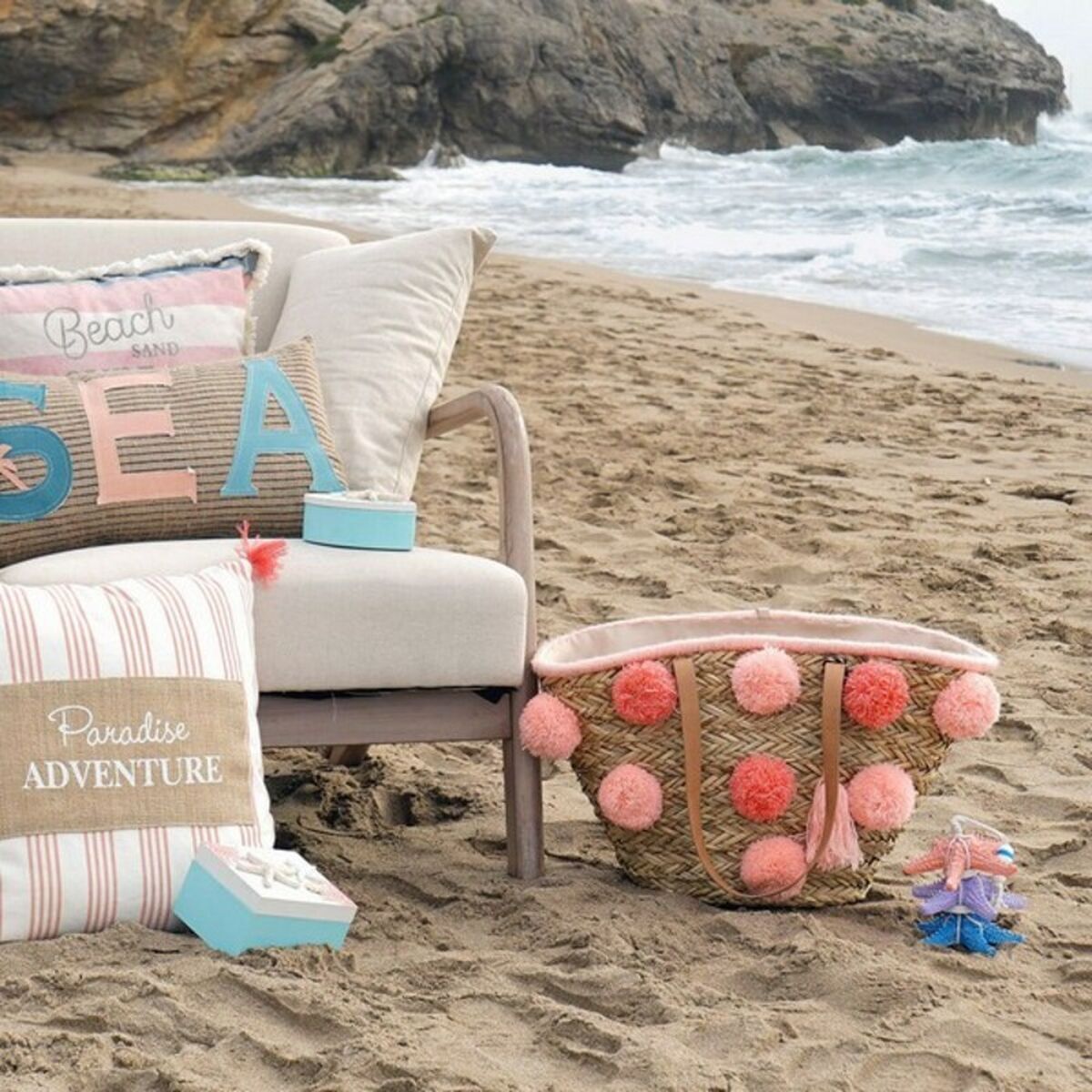 Сумка DKD Home Decor Розовый Коралл Помпоны-5