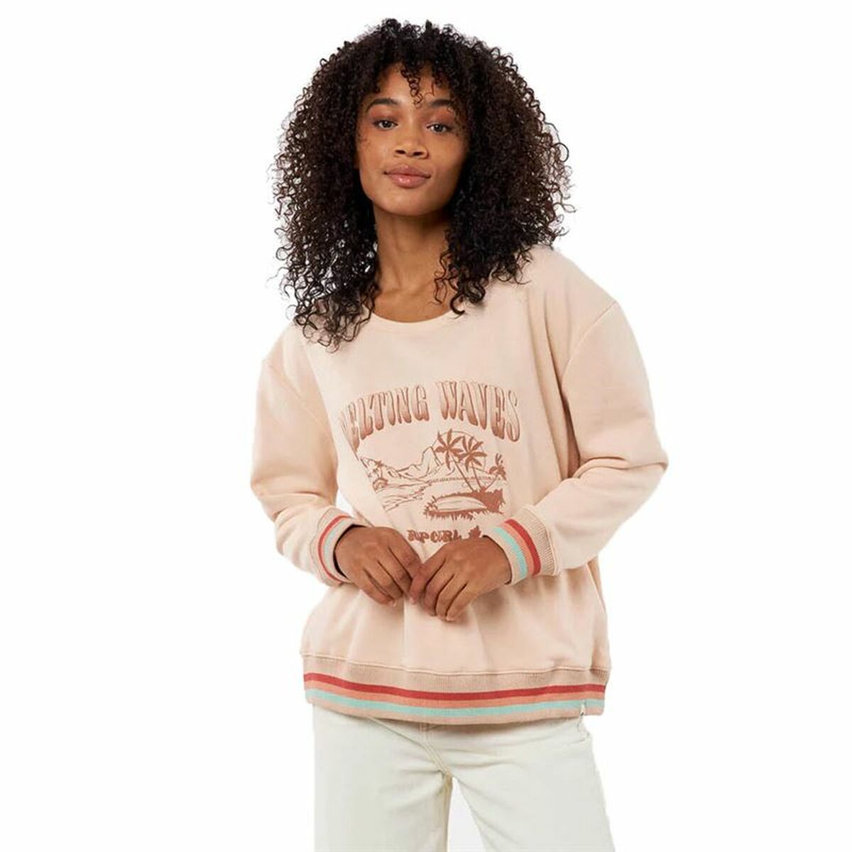 Casaco sem capuz feminino Rip Curl Crew Striped Castanho claro