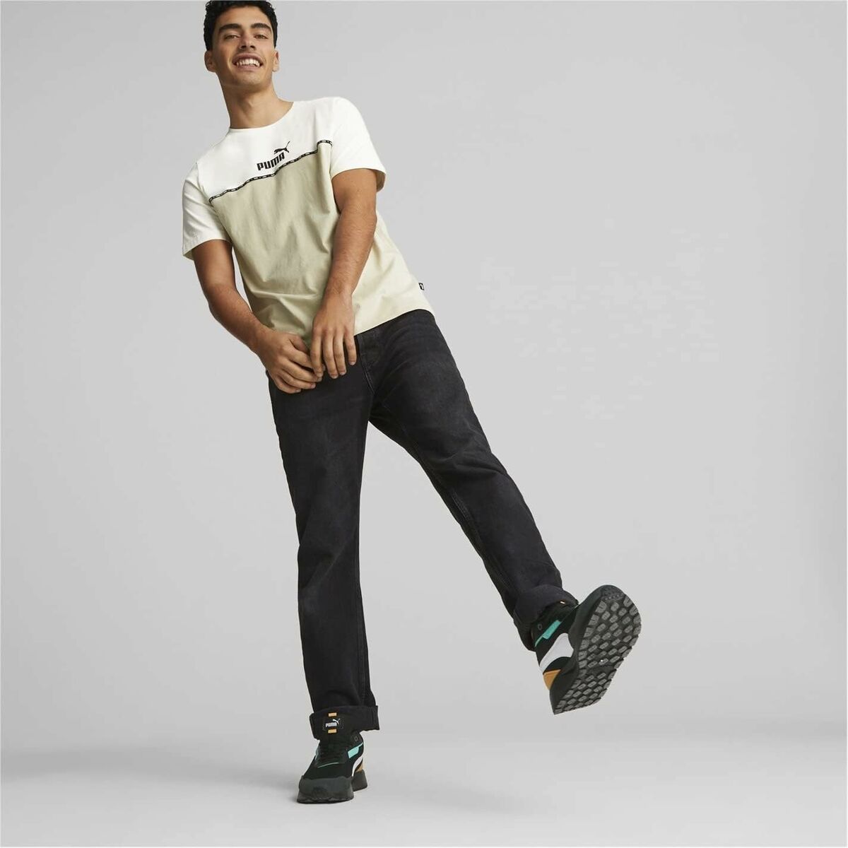 Puma Ess Block X Tape T-Shirt Beige Men's-7