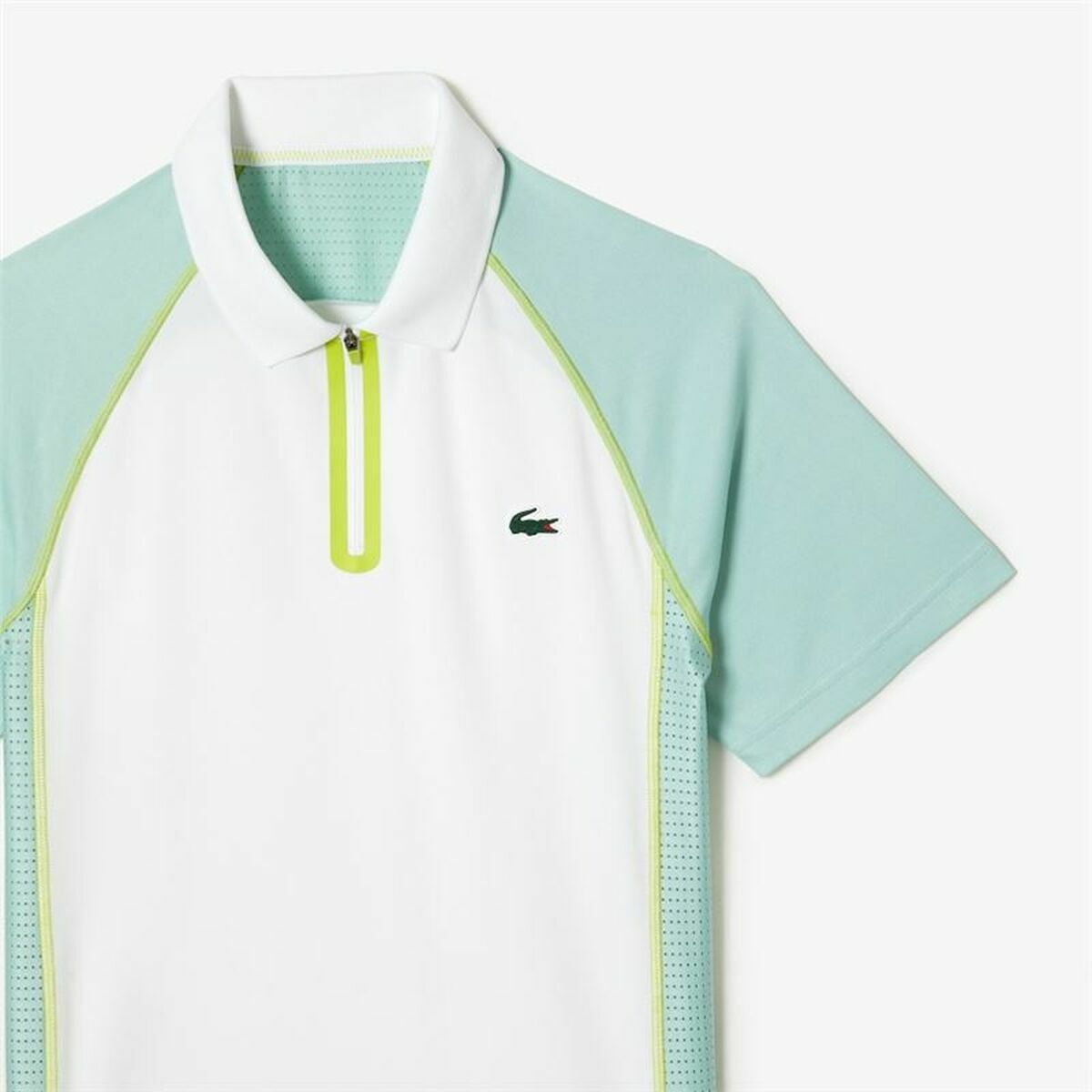 Поло с коротким рукавом мужское Lacoste Zippered Contrast Placket  Синий Белый-3