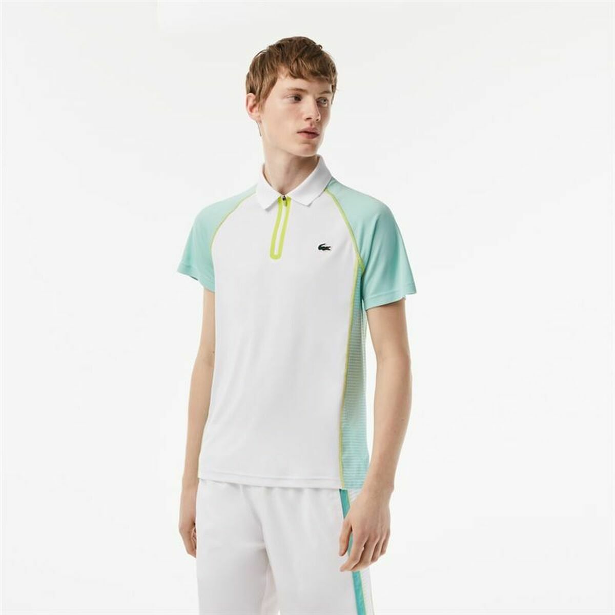 Поло с коротким рукавом мужское Lacoste Zippered Contrast Placket  Синий Белый-4