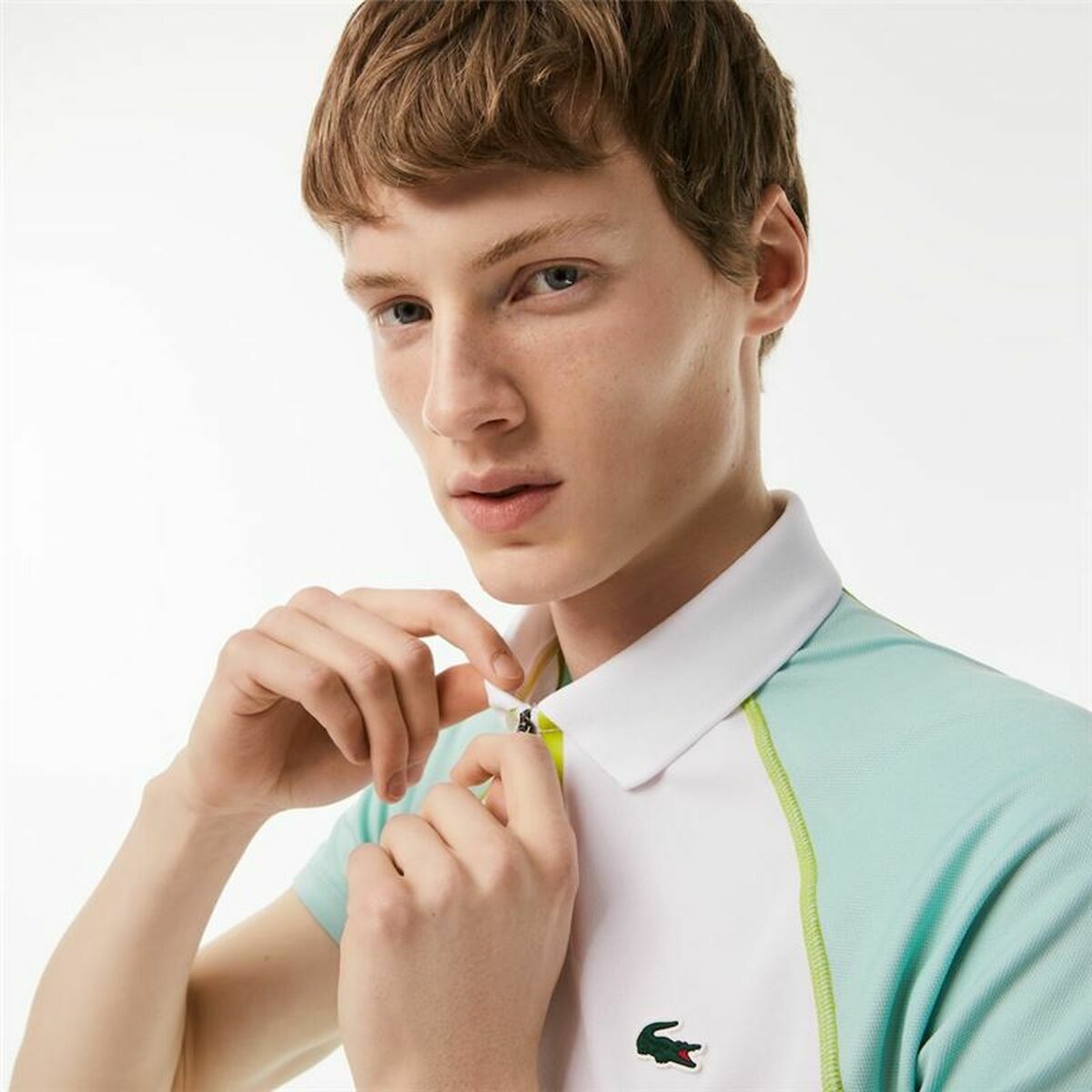 Поло с коротким рукавом мужское Lacoste Zippered Contrast Placket  Синий Белый-5