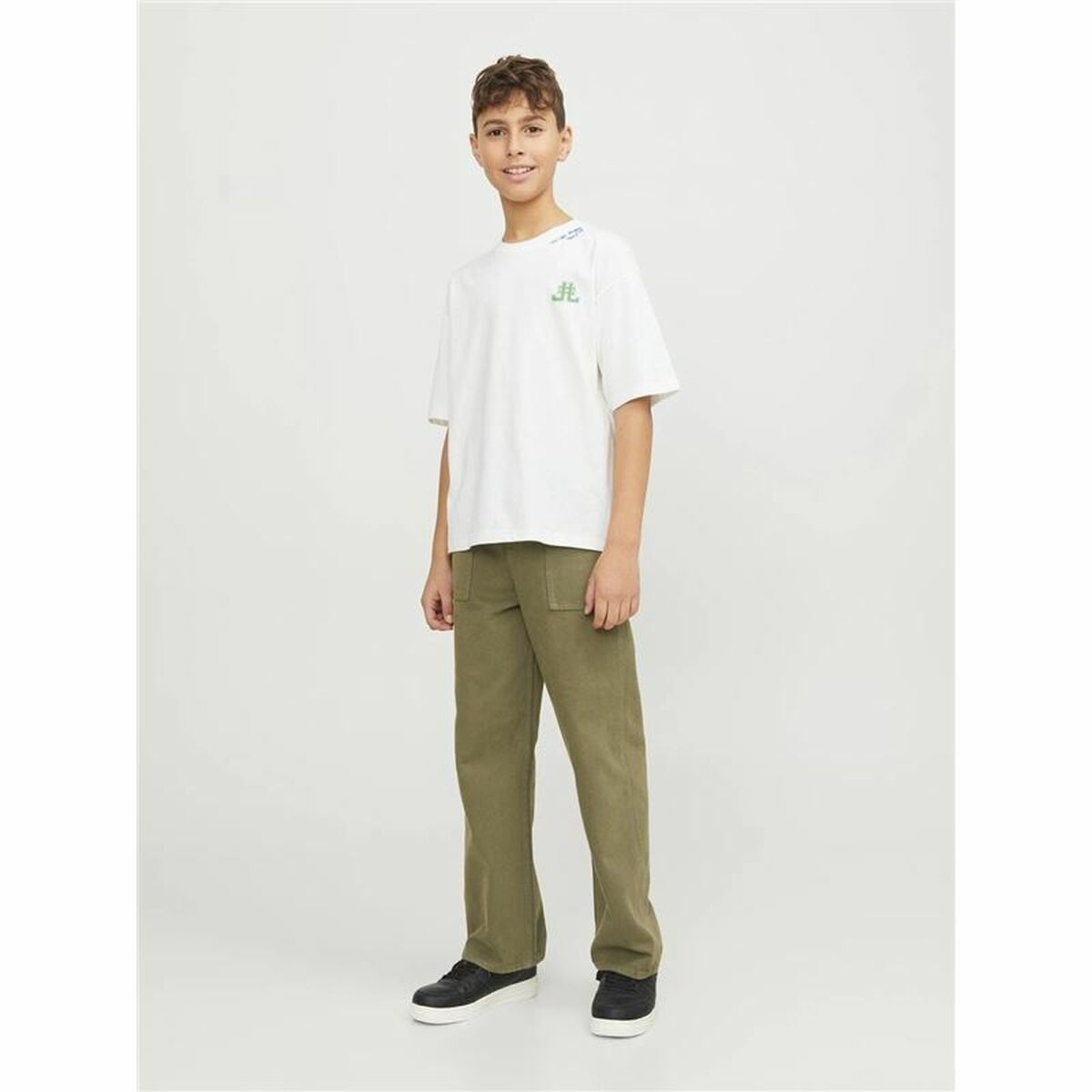 Jack & Jones Jorcole طباعة قميص الأطفال بأكمام قصيرة باللون الأبيض الأخضر-5