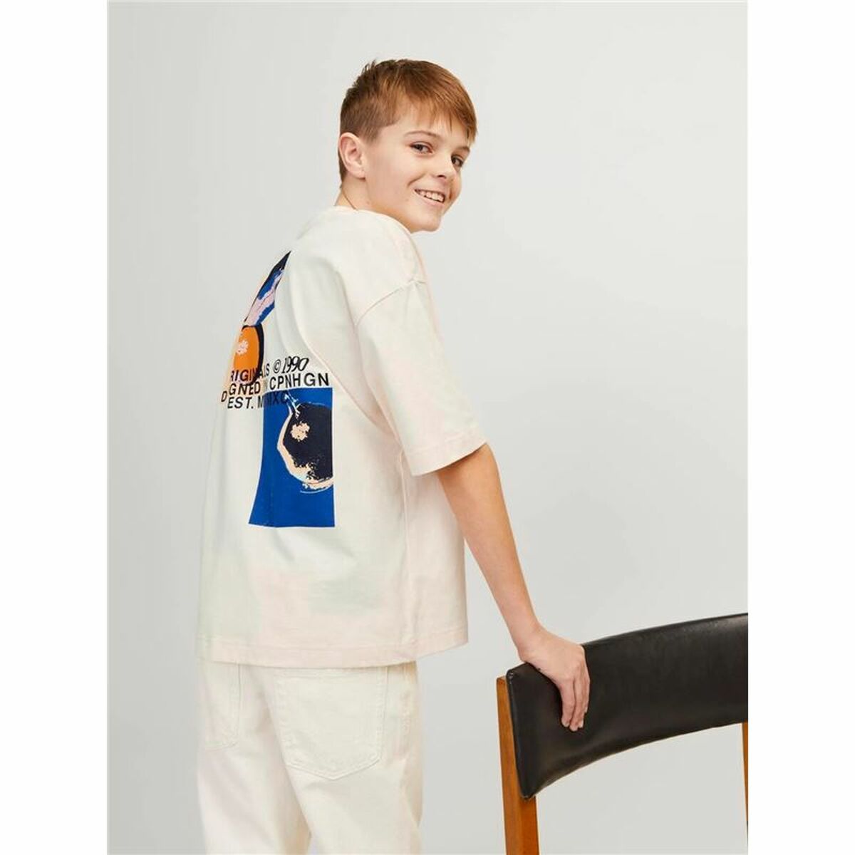 Детский Футболка с коротким рукавом Jack & Jones tampa Back Бежевый-4