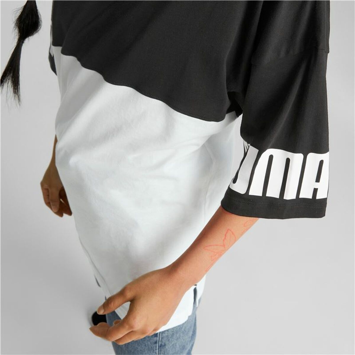 Camisa de manga curta feminina Puma Power Colorblock Branco Preto-2
