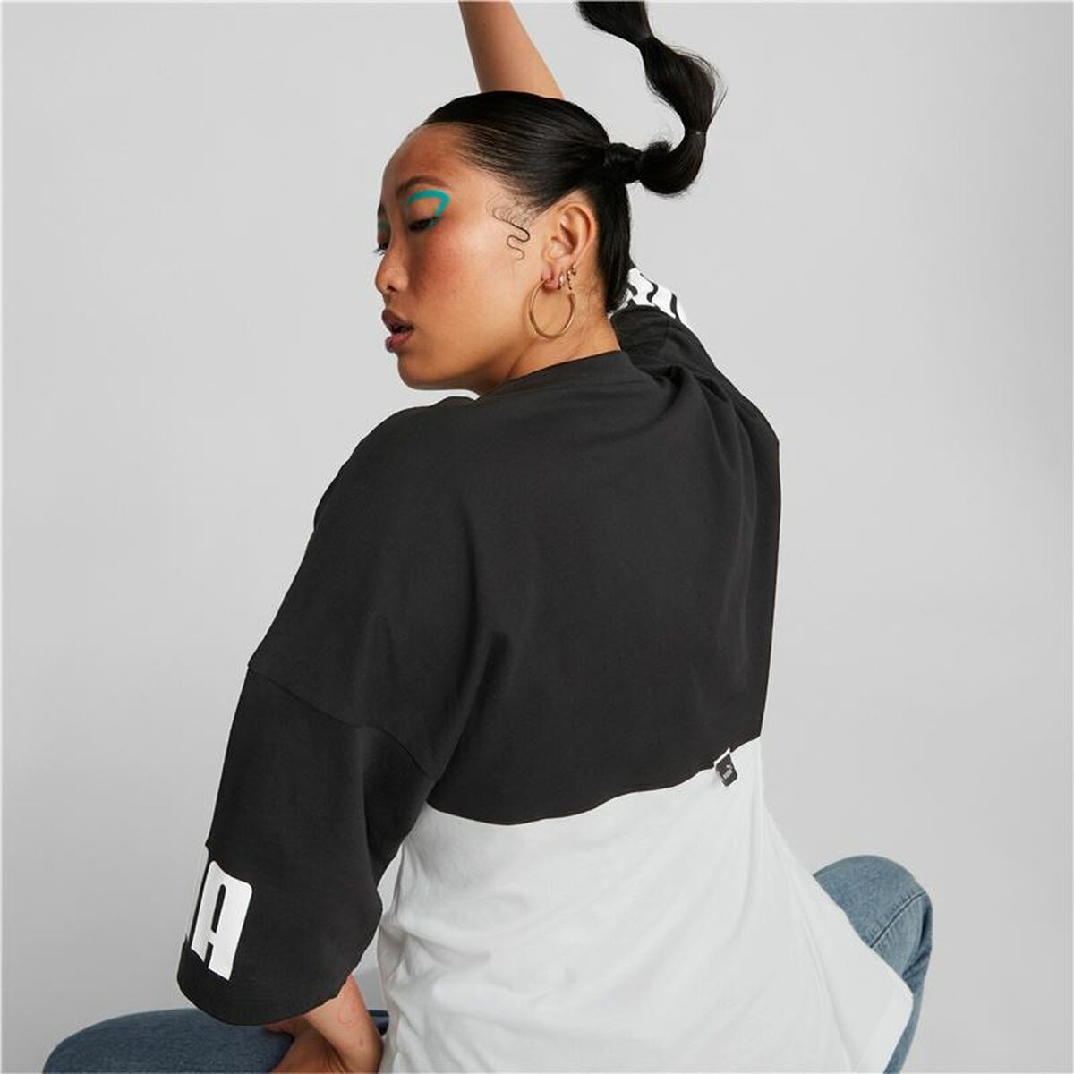 Camisa de manga curta feminina Puma Power Colorblock Branco Preto-3