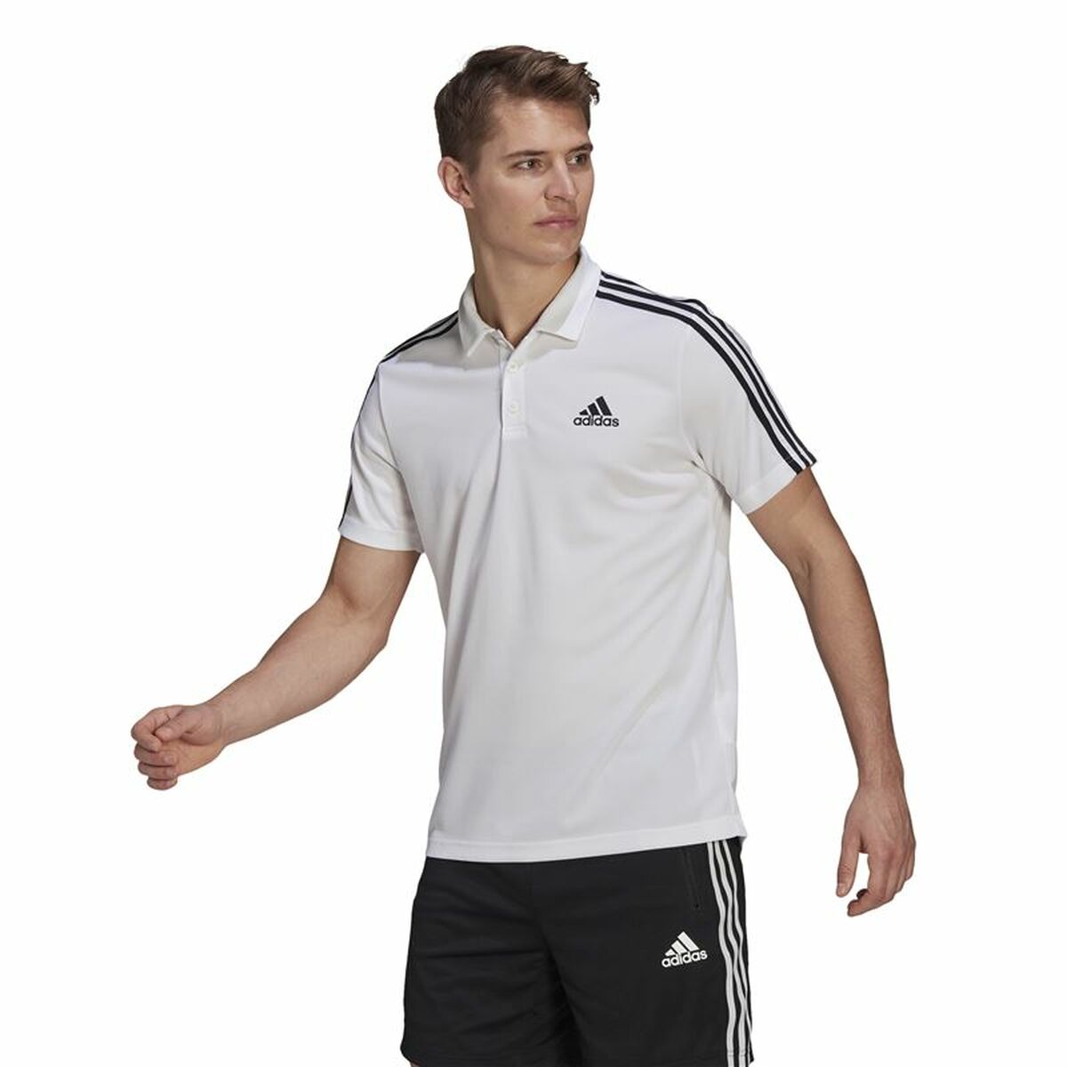 Поло с коротким рукавом мужское Adidas Primeblue 3 Stripes Белый-4