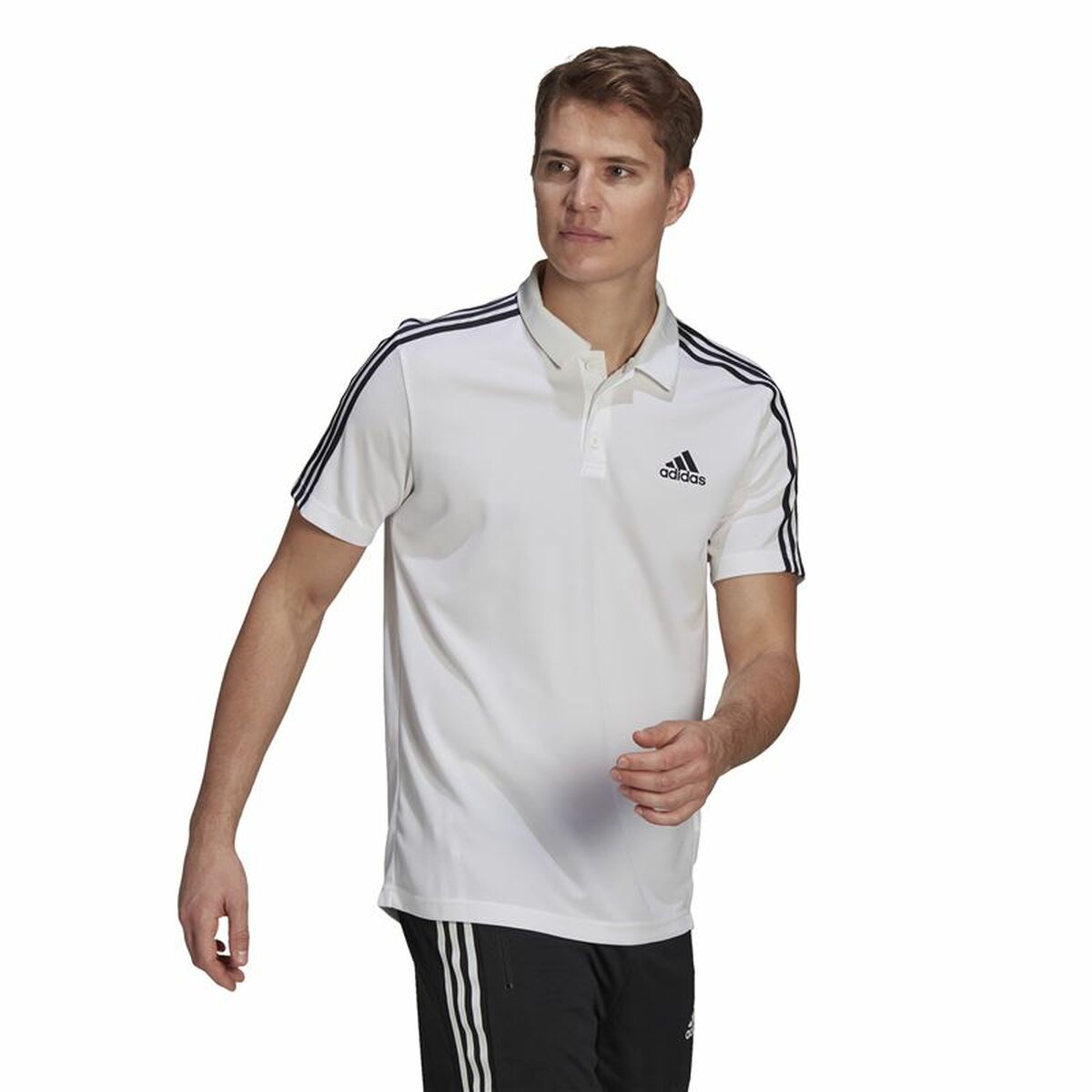 Поло с коротким рукавом мужское Adidas Primeblue 3 Stripes Белый-6