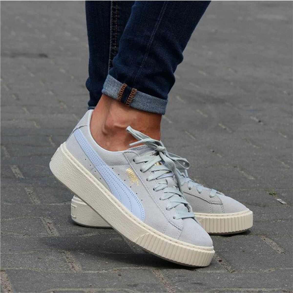 Puma Suede Platform Women's Sports Sneakers Light Gray-4