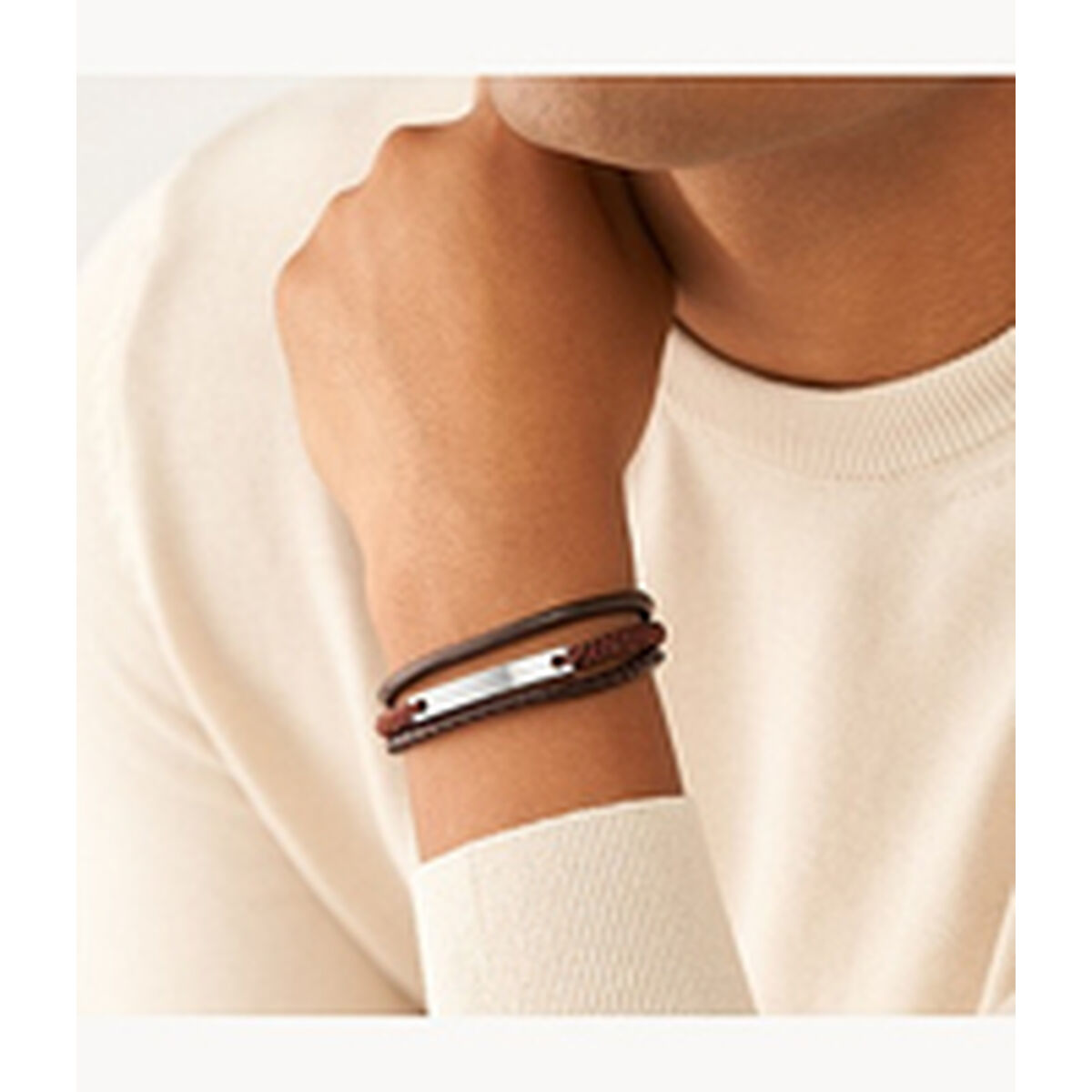 化石メンズブレスレットJF04341040レザーメタル-3