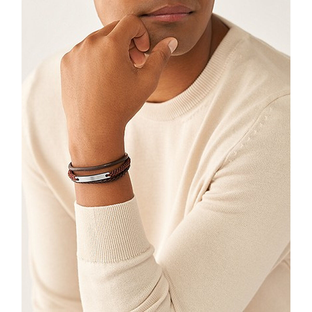 化石メンズブレスレットJF04341040レザーメタル-5