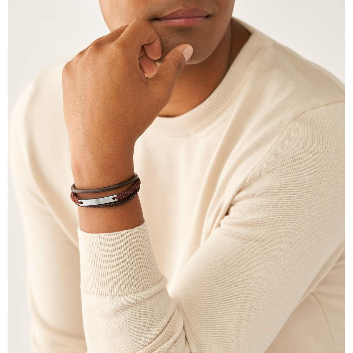 化石メンズブレスレットJF04341040レザーメタル-6