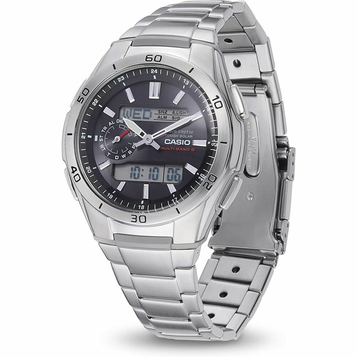 Erkek saati Casio WAVE CEPTOR Multibadn 6 Sert Güneş Siyah Gri Gümüş (Ø 43. 5 mm)-2