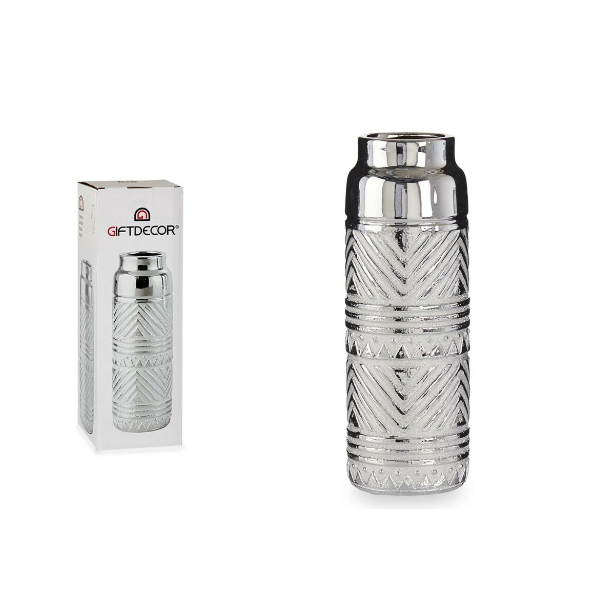 Кувшин Серебристый Керамика Лучи 10,5 x 30 x 10,5 cm цилиндрический-2