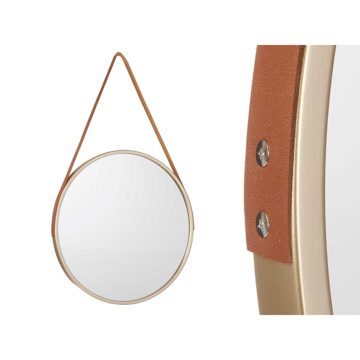 Настенное зеркало Коричневый champagne Стеклянный Кожзам 45 x 45 x 3 cm (4 штук)-2