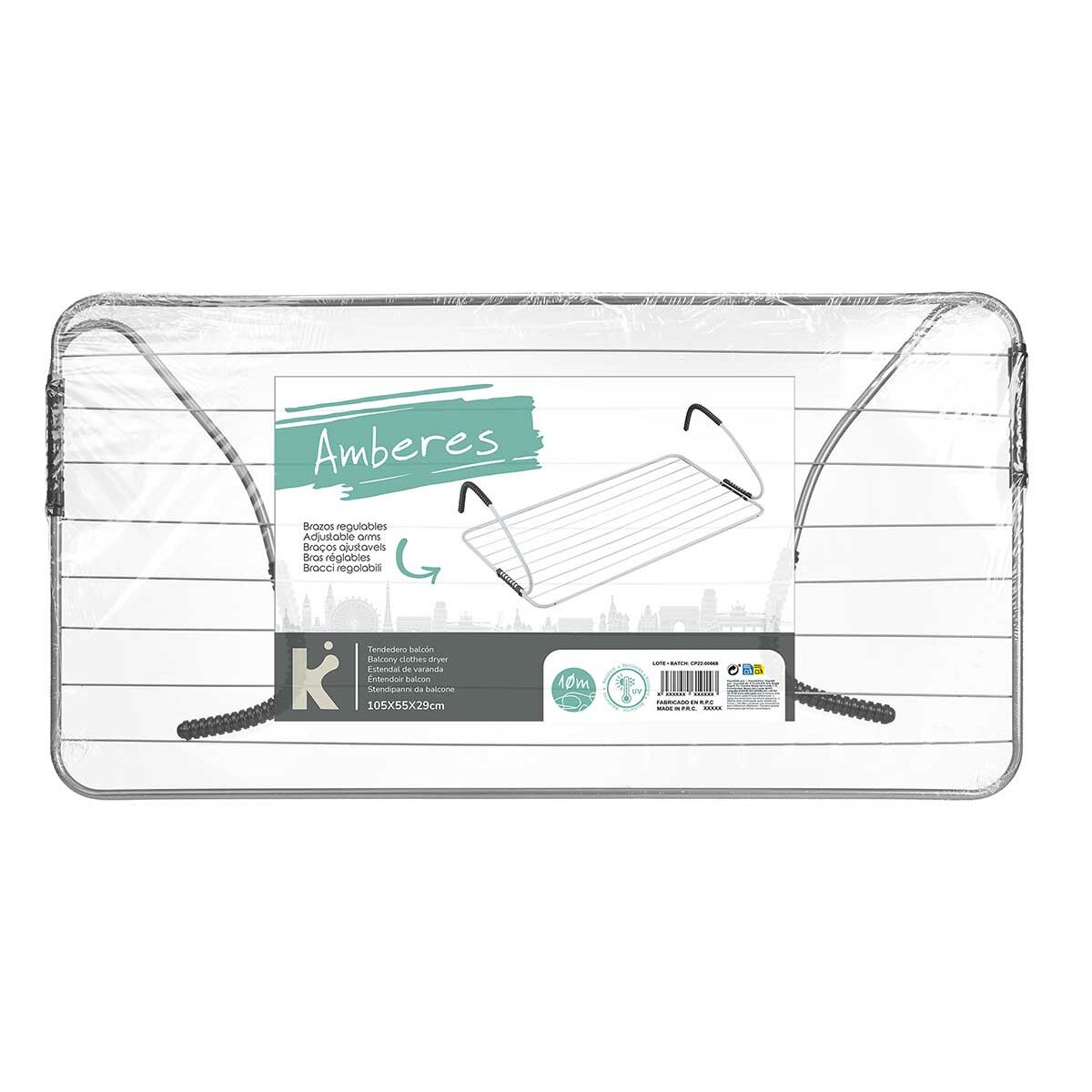 Сушилка Чёрный Серебристый 105 x 3 x 54 cm Балкон (4 штук)-3