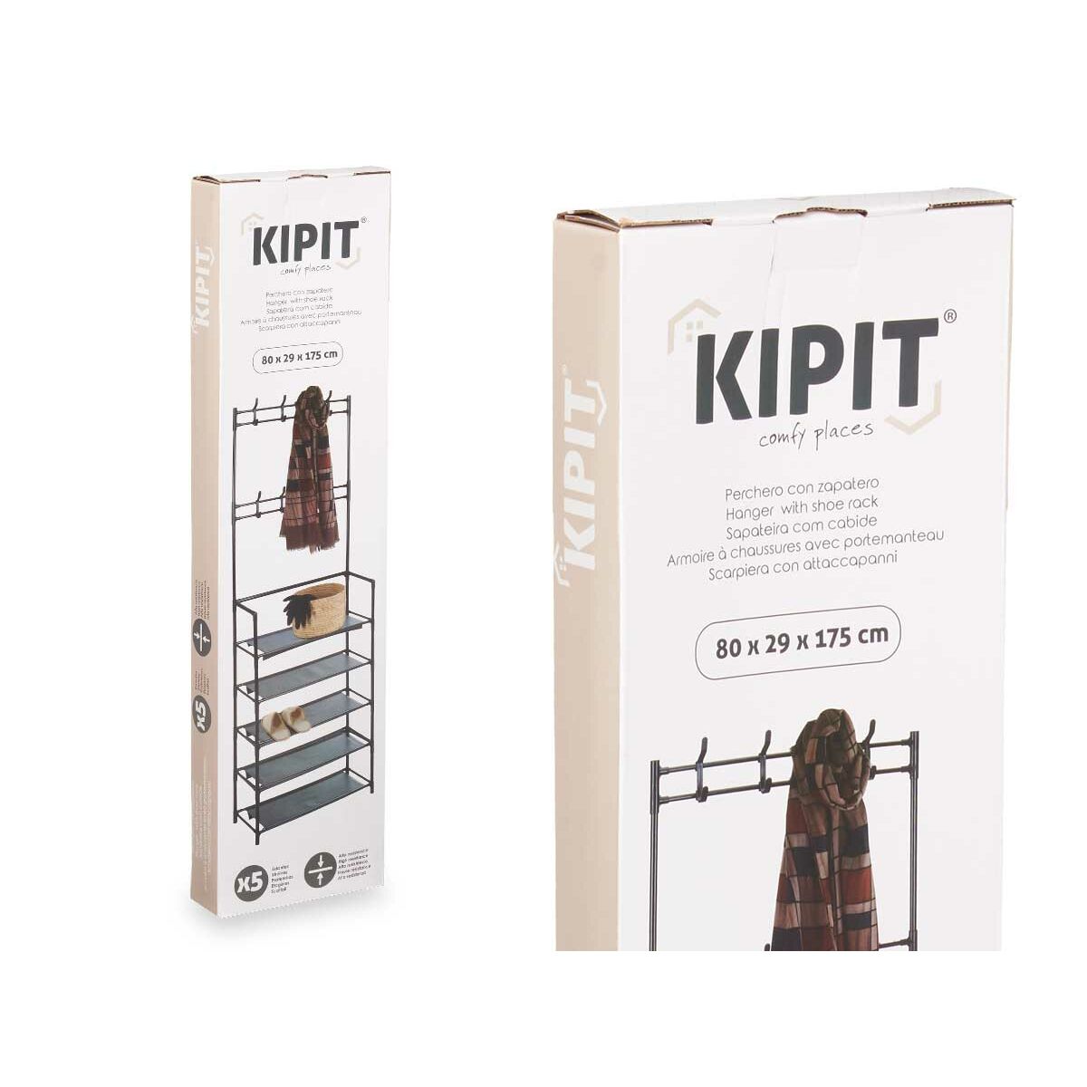 Тумба для обуви 80 x 29 x 175 cm 5 Полки Вешалка Чёрный Металл (6 штук)-4