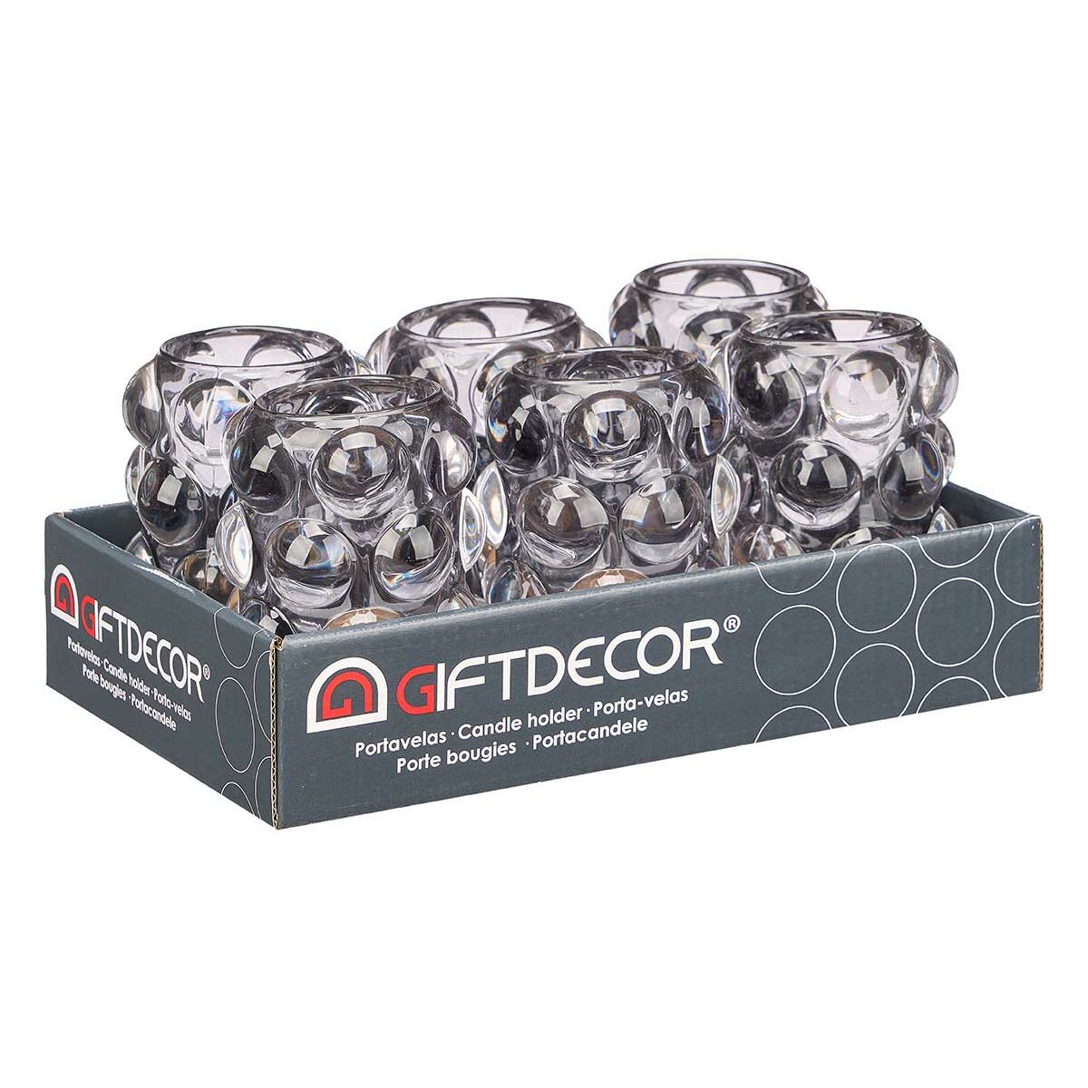 Подсвечник микросферы Серый Стеклянный 8,4 x 12,5 x 8,4 cm (12 штук)-2