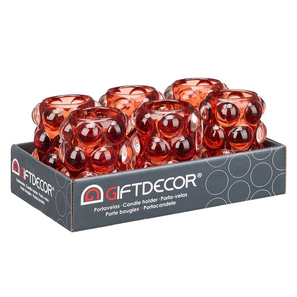 Подсвечник микросферы Оранжевый Стеклянный 8,4 x 12,5 x 8,4 cm (12 штук)-2