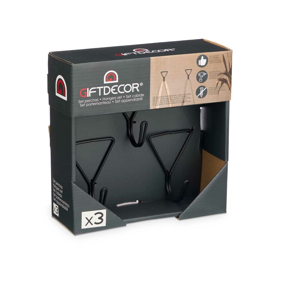 Крючки Чёрный Металл Треугольный набор 3 Предметы (6 штук)-3