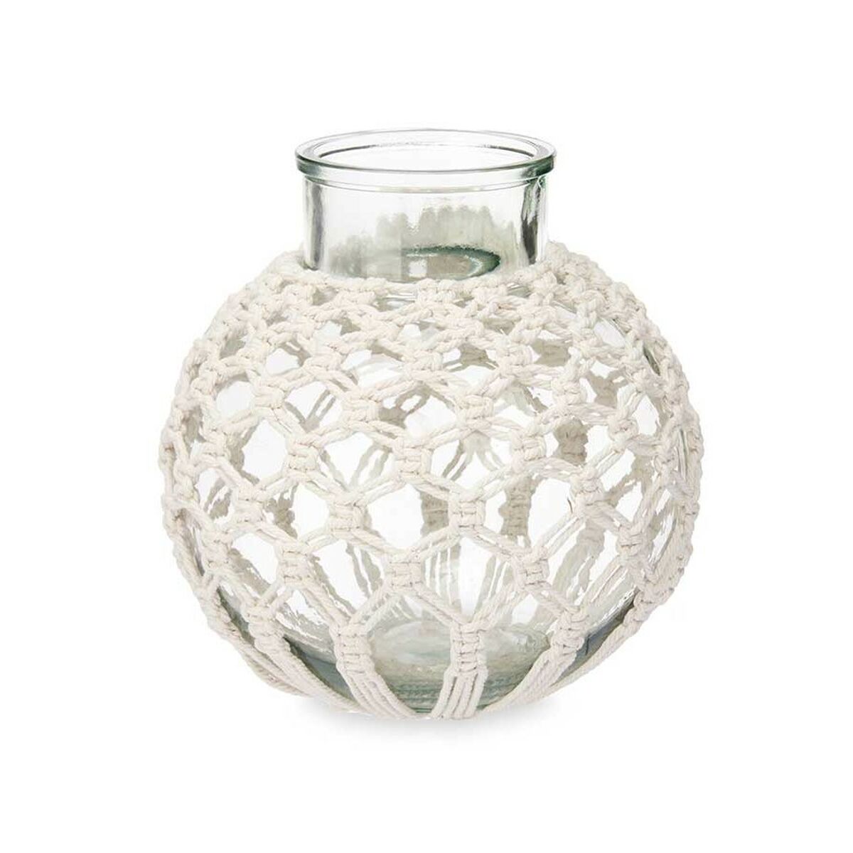 Jug White Cloth Glass 25 x 26.5 x 25 cm (4 pieces) macrame-2