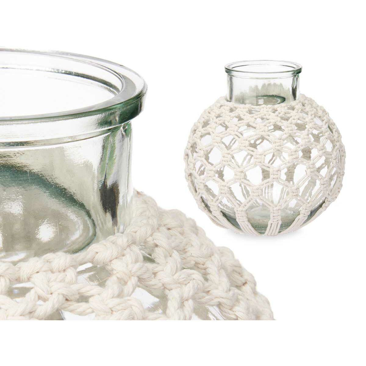 Jug White Cloth Glass 25 x 26.5 x 25 cm (4 pieces) macrame-3