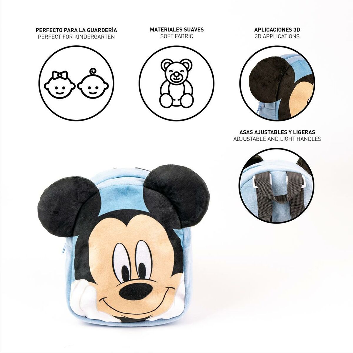 Школьный рюкзак Mickey Mouse Светло Синий 18 x 22 x 8 cm-3