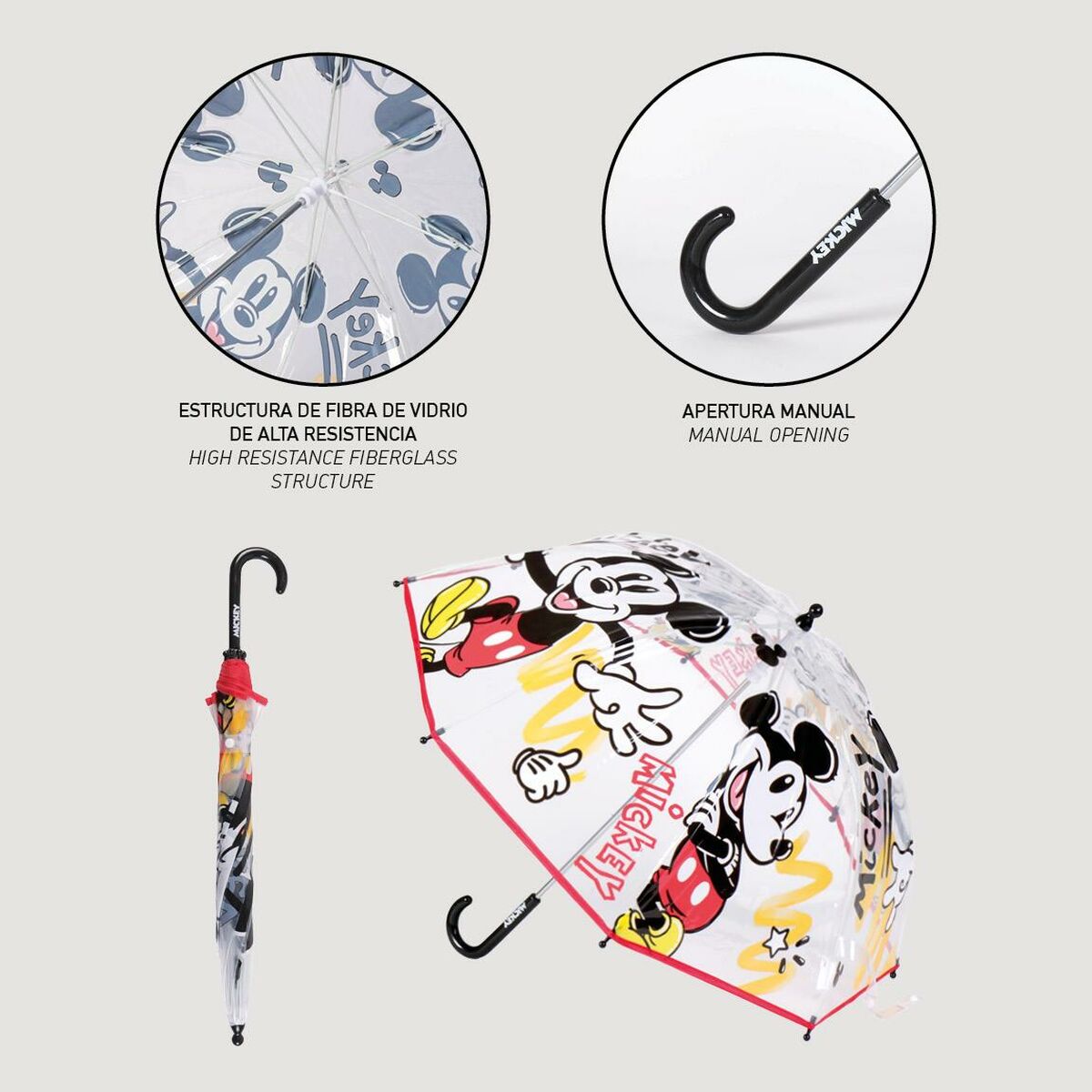 Зонт Mickey Mouse Прозрачный Ø 71 cm Красный-5