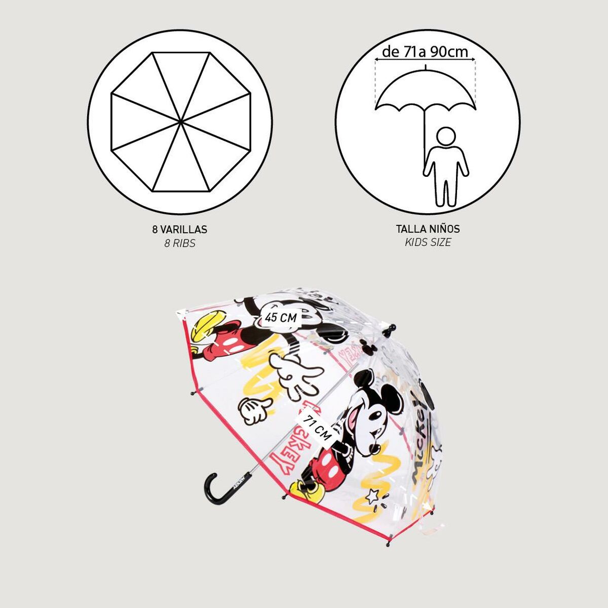Зонт Mickey Mouse Прозрачный Ø 71 cm Красный-6