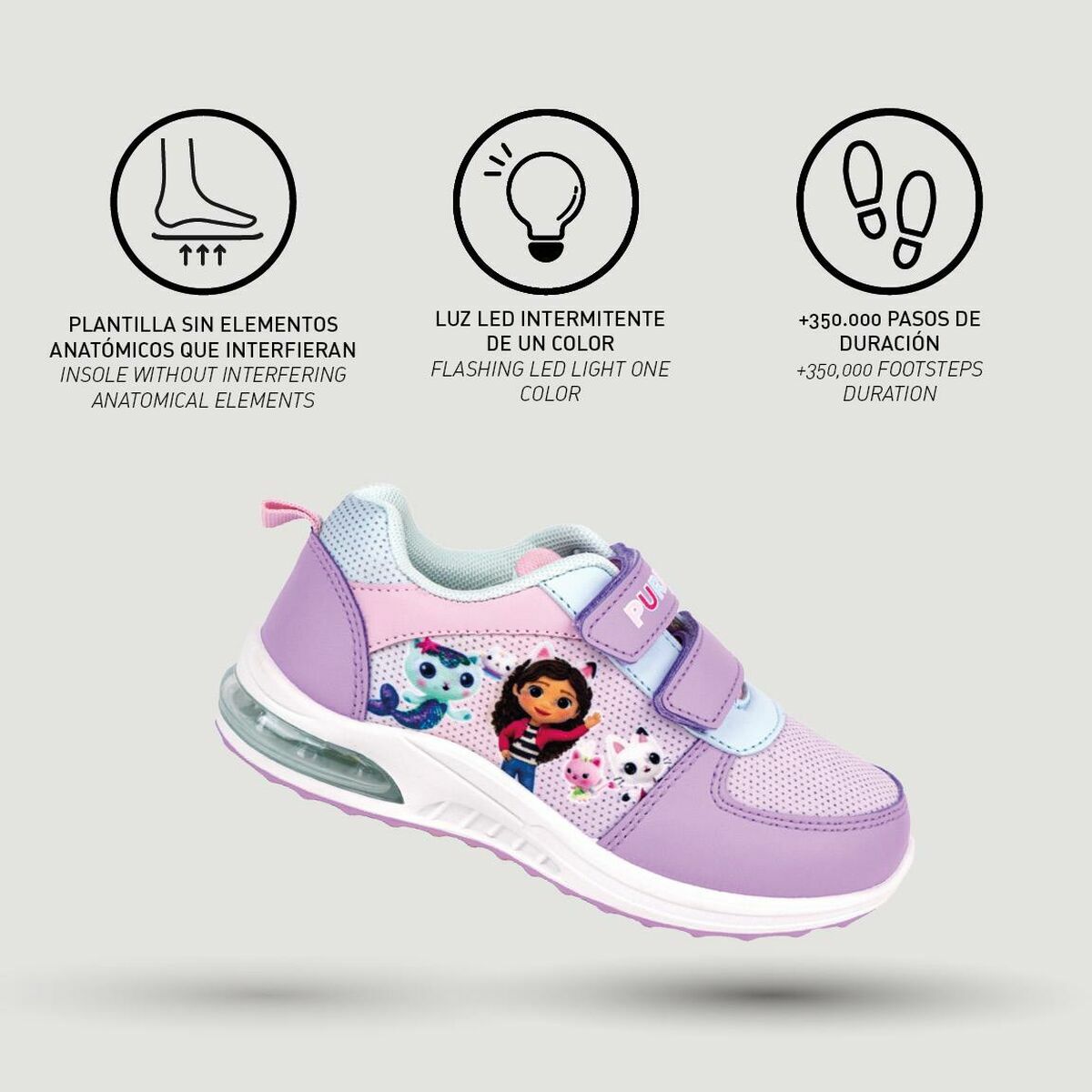 Кросівки зі світлодіодами Gabby's Dollhouse Velcro Ліловий-5